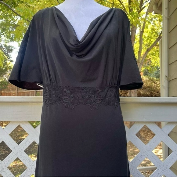 Soft Surroundings XS Maxi Dress Black Flutter Sleeve Lace Accent Drape Neck Goth - Picture 8 of 15